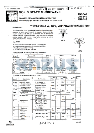 2N5642 datasheet - 7W / 20W / 40W, 28V, VHF POWER TRANSISTOR