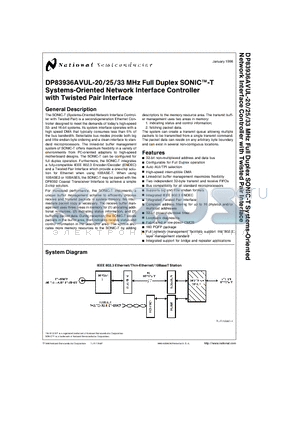 DP83936AVUL-20 datasheet - Full Duplex SONICTM-T Systems-Oriented Network Interface Controller with Twisted Pair Interface