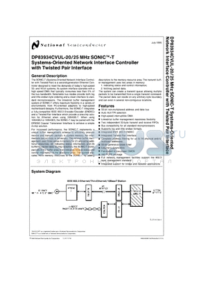 DP83934VF datasheet - MHz SONICTM-T Systems-Oriented Network Interface Controller with Twisted Pair Interface