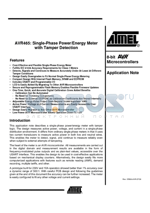 AVR465 datasheet - Single-Phase Power/Energy Meter with Tamper Detection