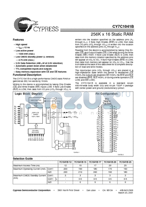 CY7C1041B-17VC datasheet - 256K x 16 Static RAM