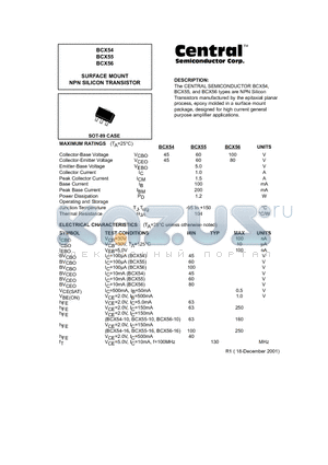 BCX54 datasheet - SURFACE MOUNT  NPN SILICON TRANSISTOR