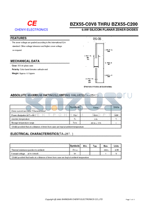 BZX55/CV8 datasheet - 0.5W SILICON PLANAR ZENER DIODES