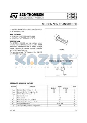 2N5682 datasheet - SILICON NPN TRANSISTORS