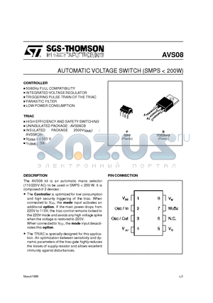 AVS08 datasheet - AUTOMATIC VOLTAGE SWITCH SMPS  200W
