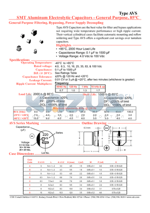 AVS104M50A12T datasheet - SMT Aluminum Electrolytic Capacitors - General Purpose, 85C
