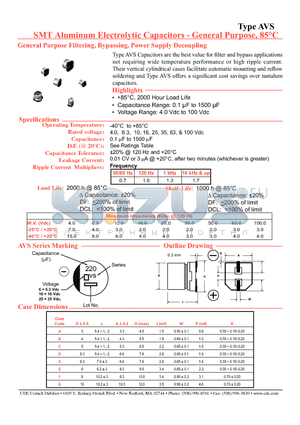 AVS106M16A12T datasheet - SMT Aluminum Electrolytic Capacitors - General Purpose, 85C