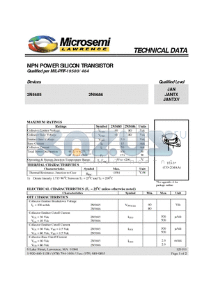 2N5685 datasheet - NPN POWER SILICON TRANSISTOR