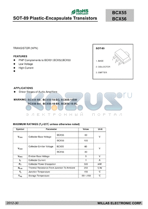 BCX55 datasheet - SOT-89 Plastic-Encapsulate Transistors