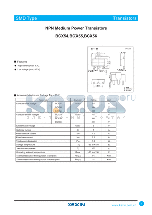 BCX55-16 datasheet - NPN Medium Power Transistors