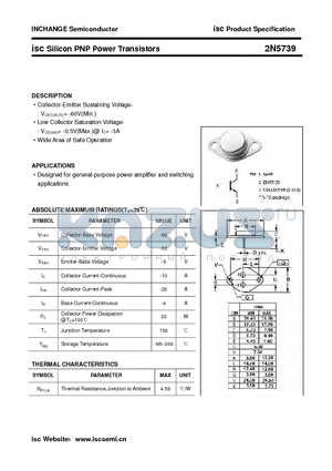 2N5739 datasheet - isc Silicon PNP Power Transistors