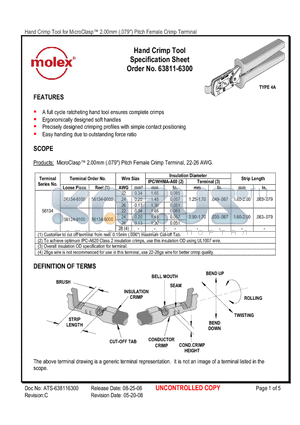 0638116300 datasheet - Hand Crimp Tool Specification Sheet