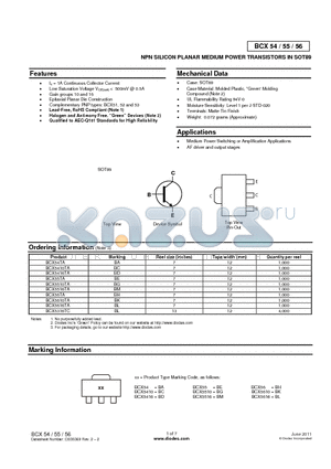 BCX5610TA datasheet - NPN SILICON PLANAR MEDIUM POWER TRANSISTORS IN SOT89