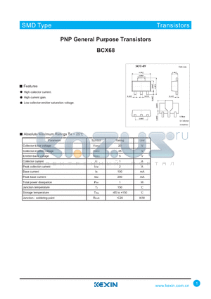 BCX68 datasheet - PNP General Purpose Transistors