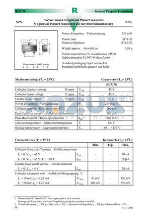 BCX70 datasheet - Surface mount Si-Epitaxial PlanarTransistors