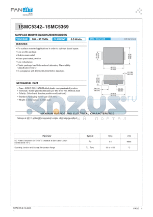 1SMC5353 datasheet - SURFACE MOUNT SILICON ZENER DIODES