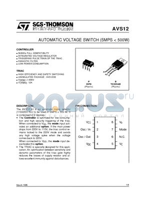 AVS12 datasheet - AUTOMATIC VOLTAGE SWITCH SMPS < 500W