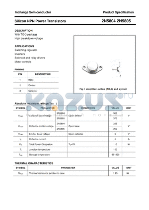 2N5804 datasheet - Silicon NPN Power Transistors