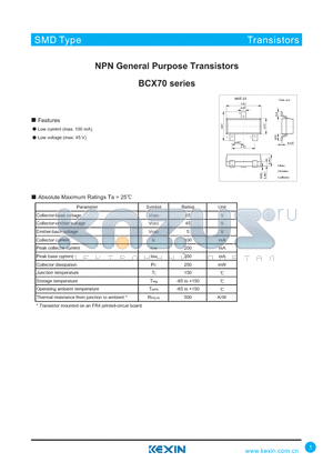 BCX70 datasheet - NPN General Purpose Transistors