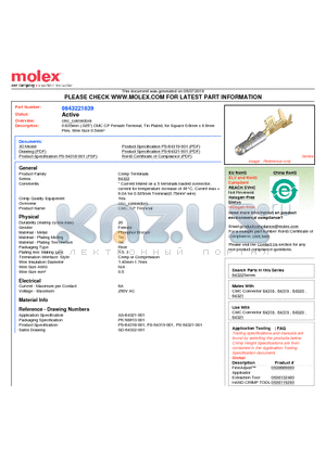 0643221039 datasheet - 0.635mm (.025