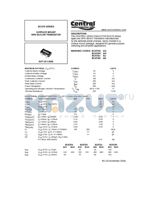 BCX70G datasheet - SURFACE MOUNT NPN SILICON TRANSISTOR DESCRIPTION: