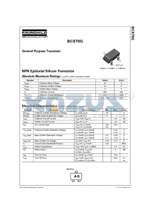 BCX70G datasheet - General Purpose Transistor