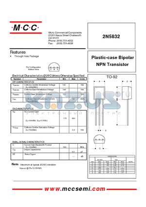 2N5832 datasheet - NPN Transistor Plastic-case Bipolar