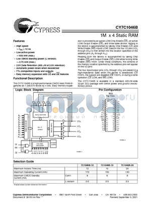 CY7C1046B-12VC datasheet - 1M x 4 Static RAM