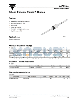 BZX55B6V2 datasheet - Silicon Epitaxial Planar Z-Diodes