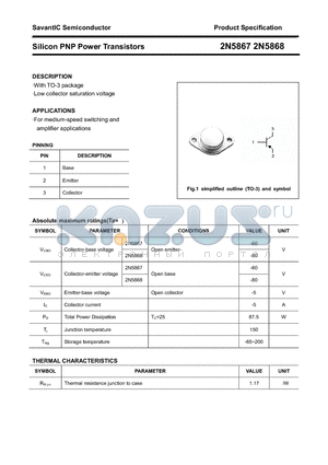 2N5867 datasheet - Silicon PNP Power Transistors