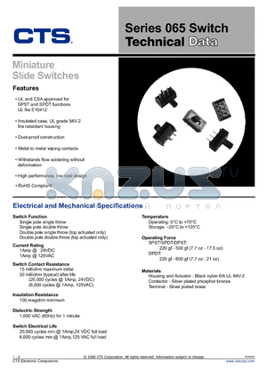 065TDPDTA datasheet - Miniature Slide Switches