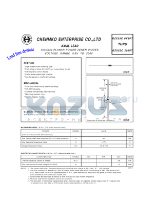 BZX55C0V8PT datasheet - SILICON PLANAR POWER ZENER DIODES VOLTAGE RANGE 0.8V TO 200V