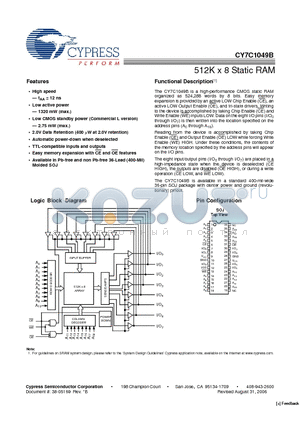 CY7C1049B-15VC datasheet - 512K x 8 Static RAM