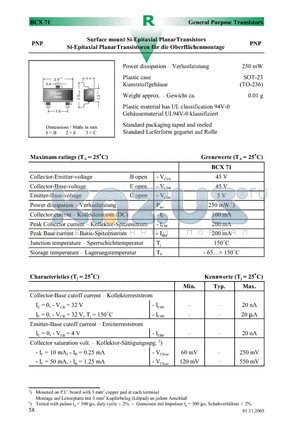BCX71 datasheet - Surface mount Si-Epitaxial PlanarTransistors