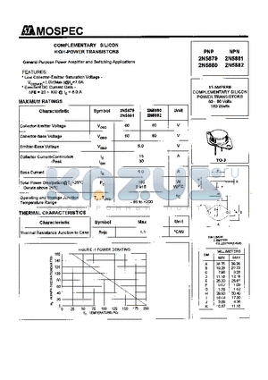 2N5880 datasheet - POWER TRANSISTORS(15A,160W)