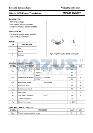 2N5881 datasheet - Silicon NPN Power Transistors