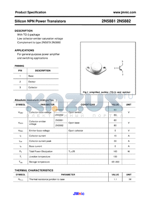 2N5882 datasheet - Silicon NPN Power Transistors