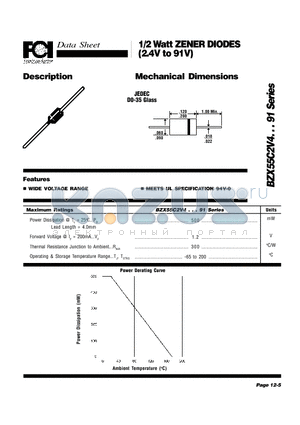 BZX55C11 datasheet - 1/2 Watt ZENER DIODES (2.4V to 91V)