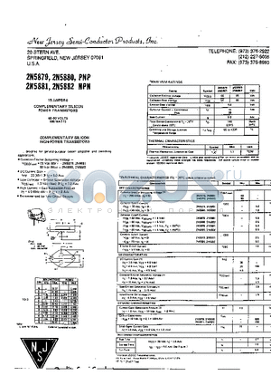 2N5882 datasheet - COMPLEMENTARY SILICON POWER TRANSISTORS