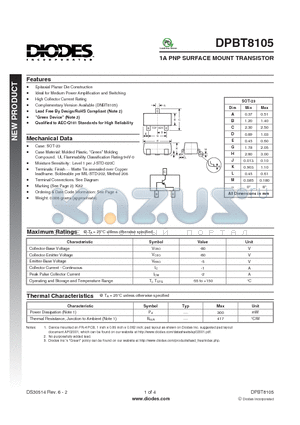 DPBT8105 datasheet - 1A PNP SURFACE MOUNT TRANSISTOR