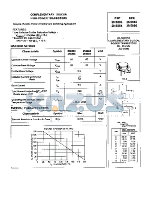 2N5884 datasheet - COMPLEMENTARY SILICON HIGH-POWER TRANSISTORS