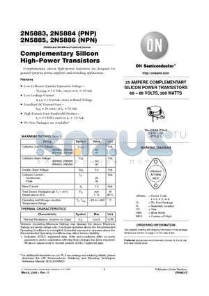 2N5886 datasheet - Complementary Silicon High−Power Transistors