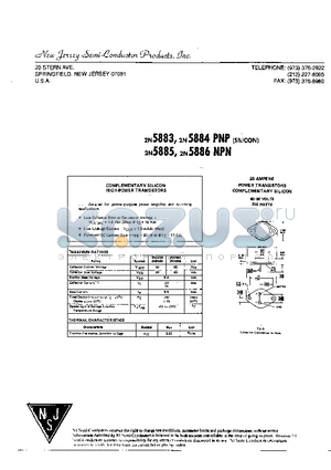 2N5886 datasheet - POWER TRANSISTORS COMPLEMENTARY SILICON