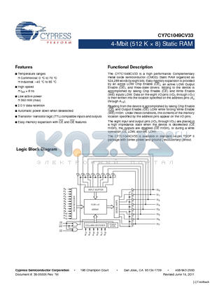 CY7C1049CV33 datasheet - 4-Mbit (512 K  8) Static RAM Automatic power down when deselected