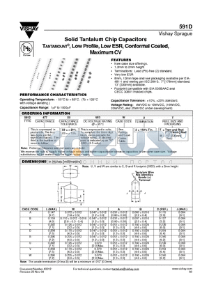 591D227X_004D2T datasheet - Solid Tantalum Chip Capacitors TANTAMOUNT, Low Profile, Low ESR, Conformal Coated, Maximum CV