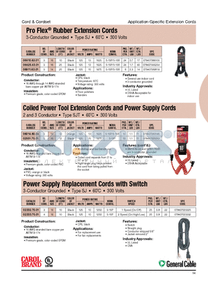06625.63.01 datasheet - Pro Flex^ Rubber Extension Cords 3-Conductor Grounded . Type SJ . 60C . 300 Volts