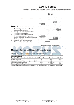BZX55C16 datasheet - 500mW Hermetically Sealed Glass Zener Voltage Regulators