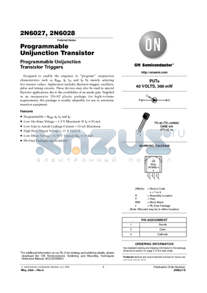 2N6027RL1 datasheet - Programmable Unijunction Transistor