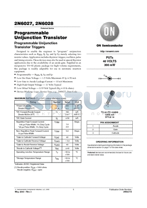 2N6027RLRP datasheet - Programmable Unijunction Transistor