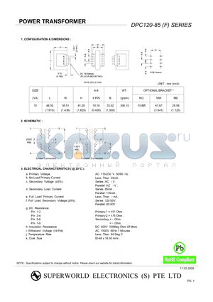 DPC120-85-0 datasheet - POWER TRANSFORMER